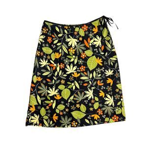David Brooks Black Tropical Floral Midi Skirt Size 6 A-Line Colorful Green
